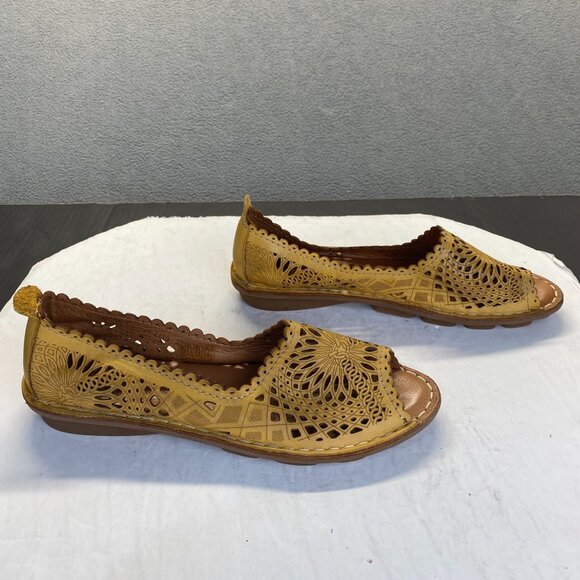 Spring Step Womens Yellow Genuine Leather Peep Toe Flats Size 40,Comfort - Picture 2 of 9